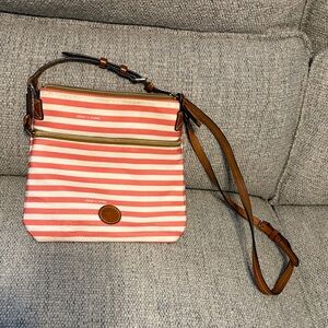 Dooney & Bourke Coral and Cream Striped Crossbody Bag
